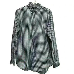 Ralph Lauren plaid men’s button-down with pink embroidered horse. Size medium.